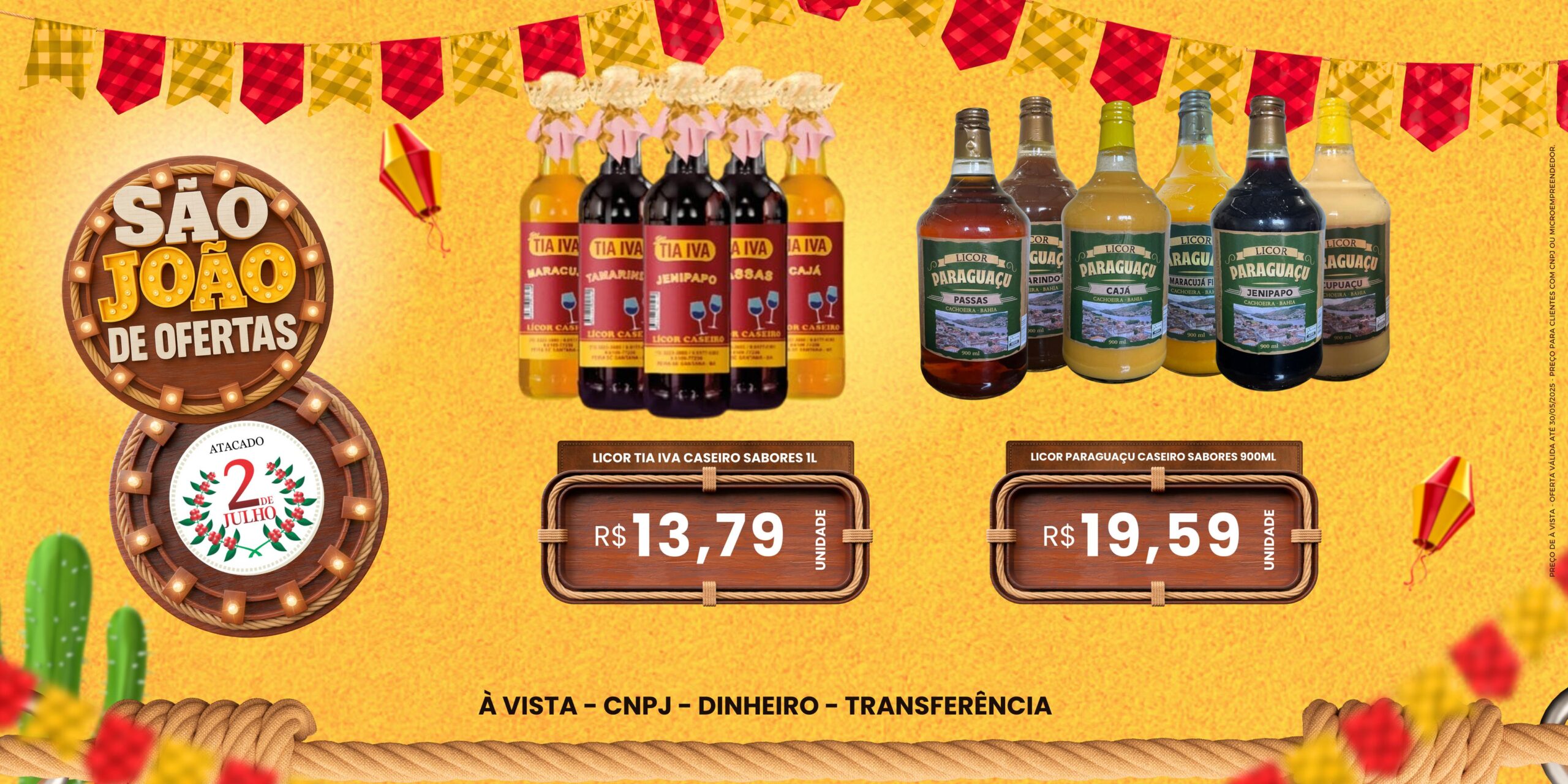 LICOR TIA IVA CASEIRO 1LITRO/LICOR PARAGUAÇU CASEIRO 900ML