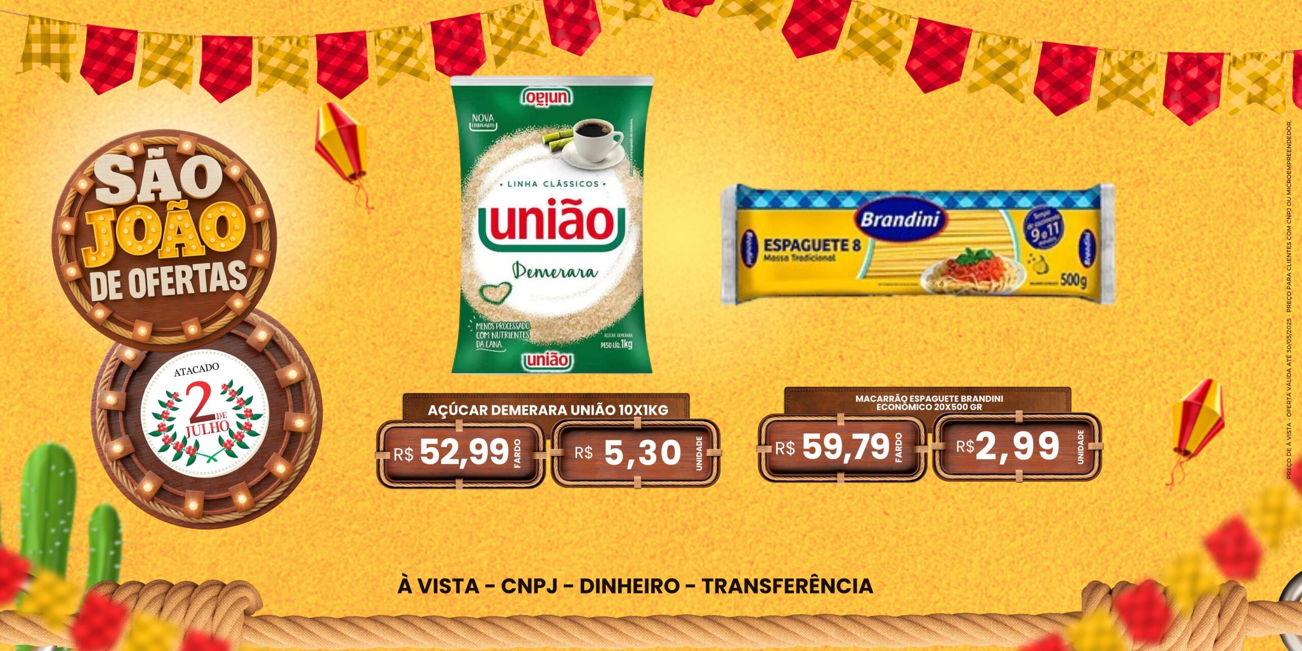 AÇUCAR DEMERARA UNIÃO 1KG/MACARRÃO ESPAGUETE BRANDINI ECONÔMICO 500GR